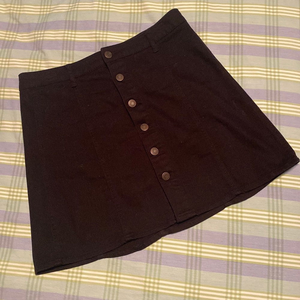 Black, Front Button-Up Denim Mini Skirt (size 10)